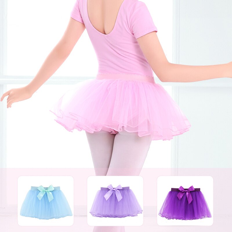 Girls ballet dance skirt black short skirt performance dance skirt bow elastic waist