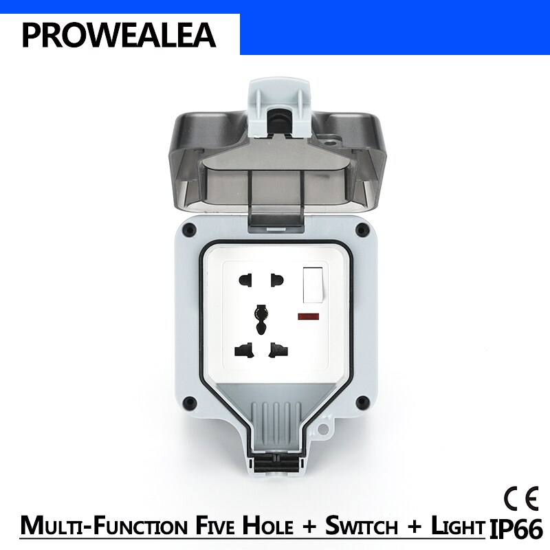 Weatherproof Socket IP66 Waterproof Socket Outdoor Wall Power Socket Five Hole Switch Light Standard Electrical Outlet Grounded
