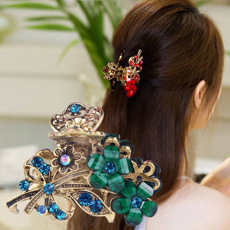 Pinzas para el pelo con diamantes de imitación para mujer, pasadores grandes con flores y mariposas, accesorios para el cabello, herramienta de peinado de