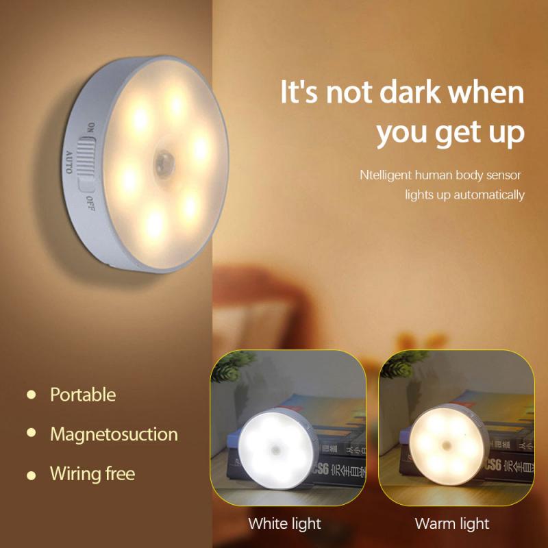 Motion Sensor LED Rechargeable Night Light Wireless Energy-saving LED Body Induction Lamp Bedroom Washroom Smart Home Modules