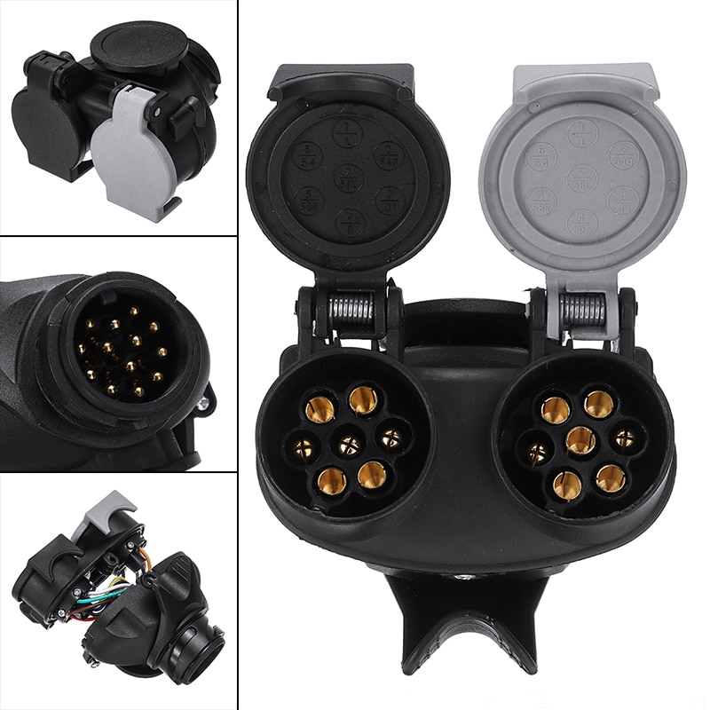 Mayitr 1pc 12V 13Pin To 2 Twin 7Pin Trailer Light Board Conversion Adapter Socket Plug Caravan Van Towing