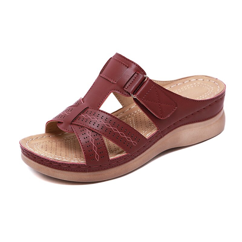 Newly Women Premium Orthopedic Open Toe Sandals Vintage Anti-slip Breathable for Summer YA88: dark red / 44