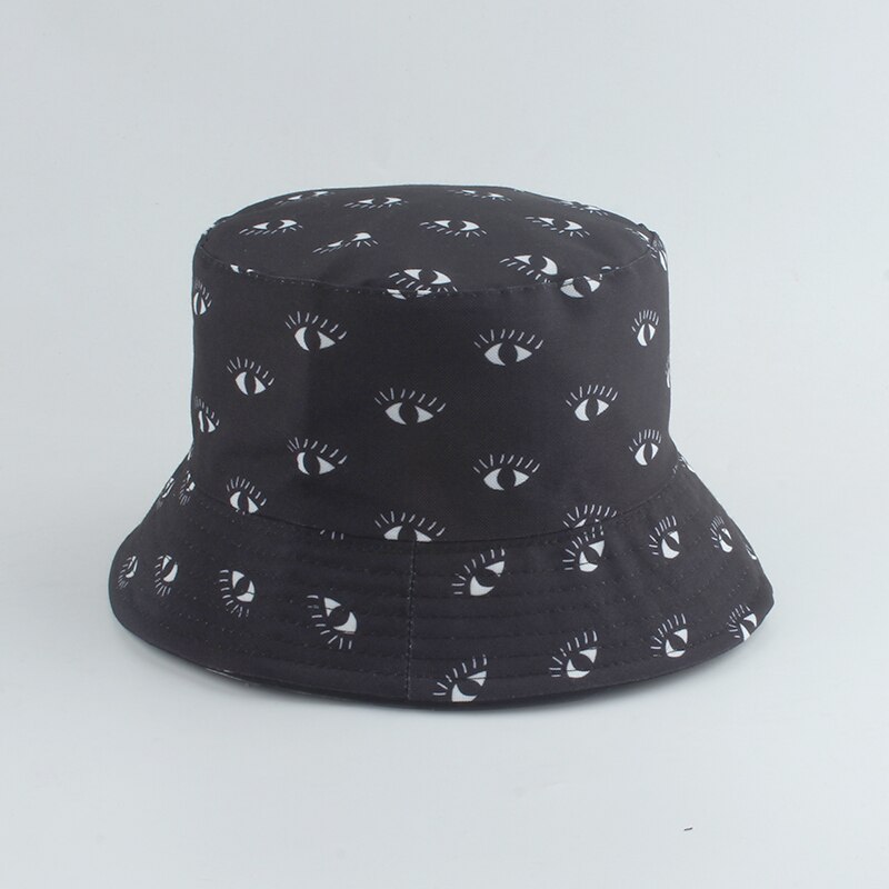Sombrero de pescador con estampado de periódico para hombre y mujer, gorra Reversible de playa, Estilo Vintage, para verano: eyes