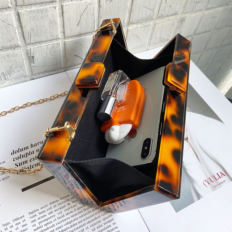 Personlighet leopard akryl flicka axelväska leopard enkelrum budväska middag fest motståndare ta väskan: Svart