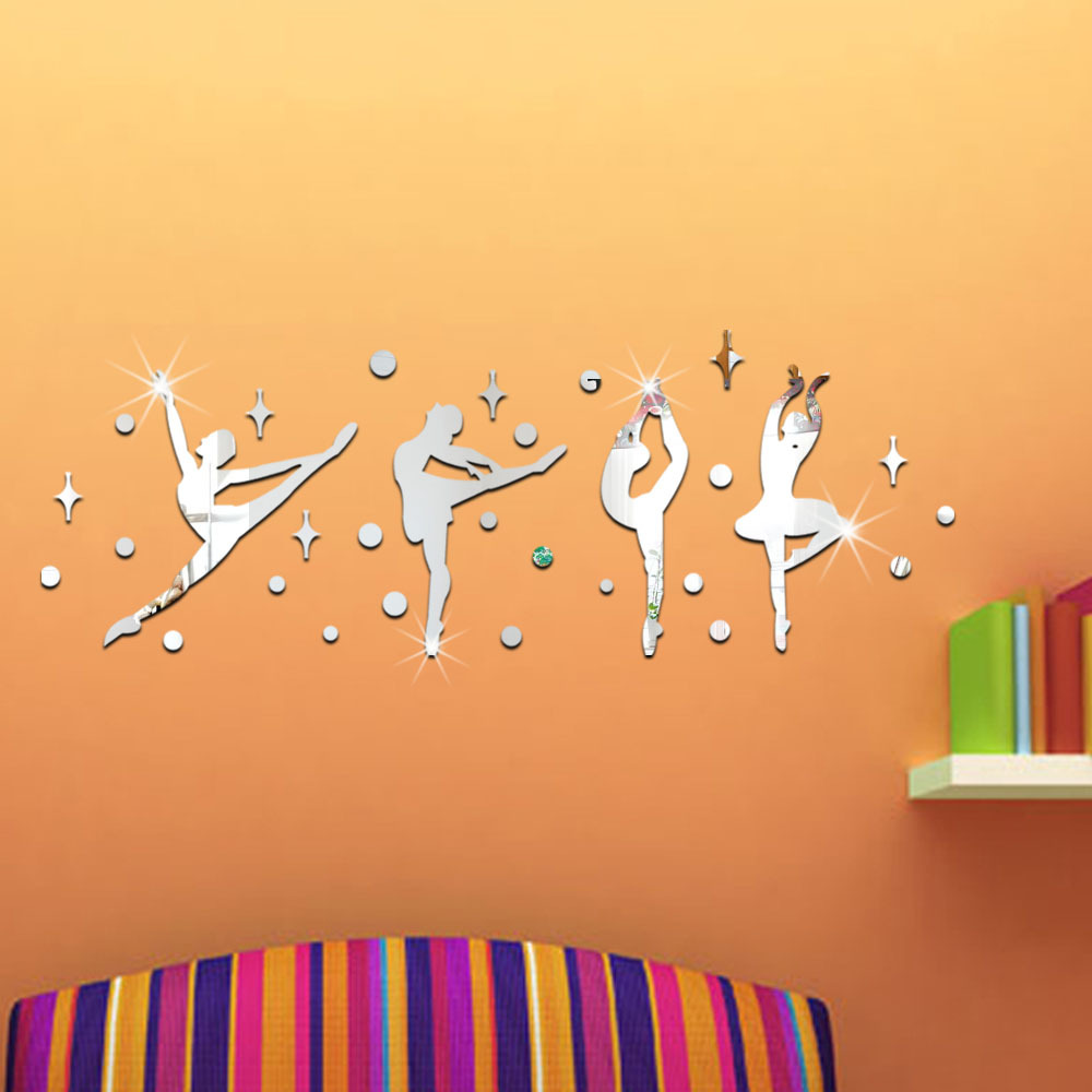Nom: autocollants muraux effet miroir danse de Ballet, autocollants muraux, salon chambre à coucher danse, mosaïque imperméable, adhésif décoratif pour animaux de compagnie: Or
