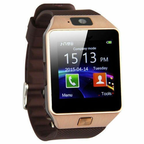Touch screen smart ur  dz09 med kamera bluetooth armbåndsur sim-kort smartwatch til ios android-telefoner understøtter flere sprog: Guld