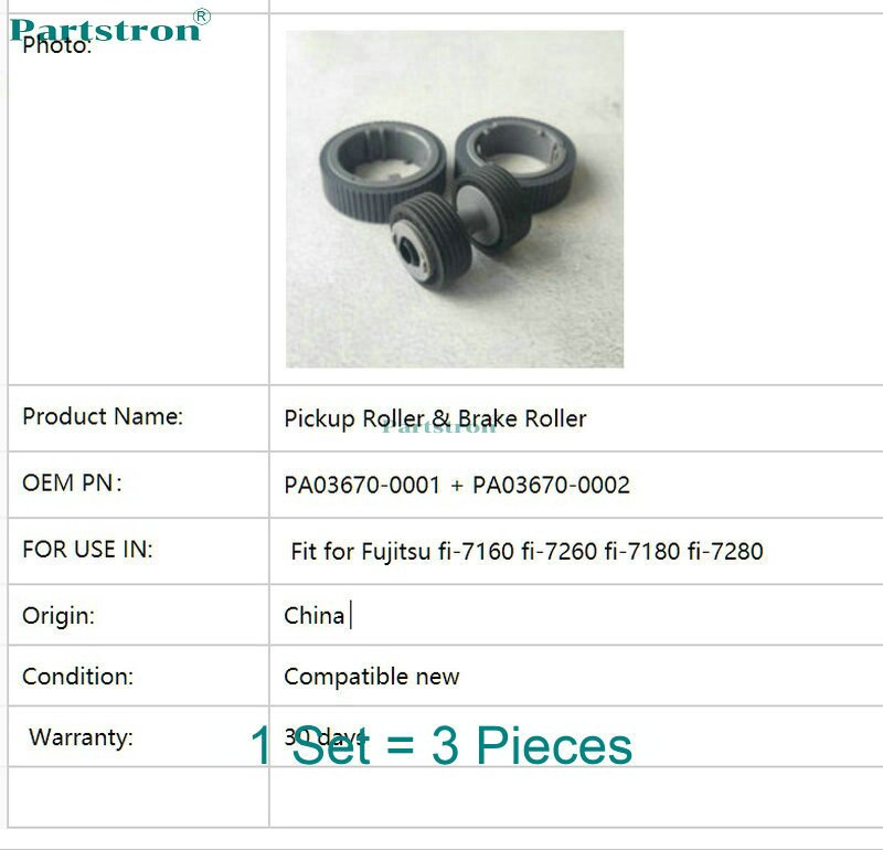 Forbrugsvaresæt pick roller bremse roller pickup roller  pa03670-0001 pa03670-0002 passer til fujitsu fi -7160 fi-7260 fi-7180 fi-7280