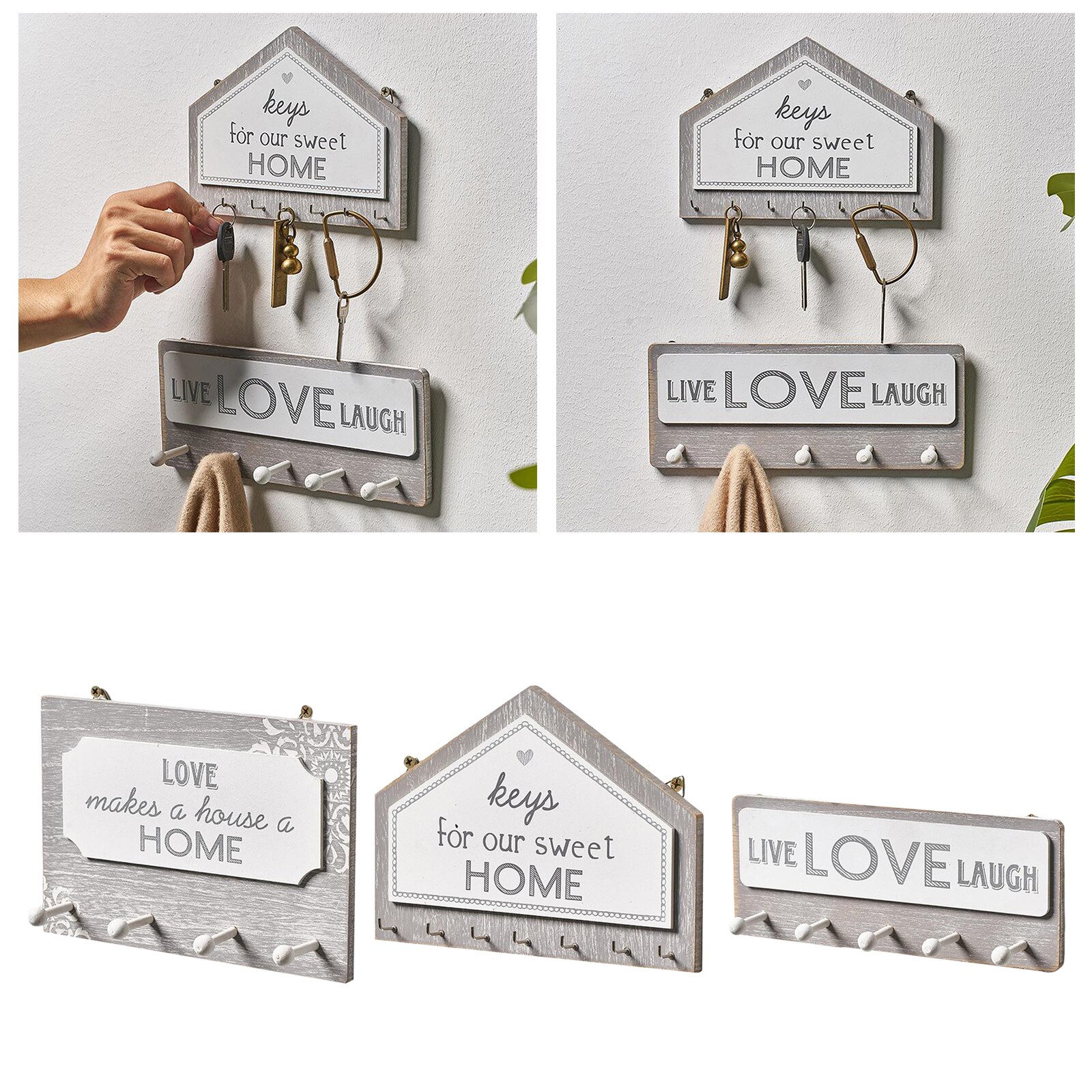 Wall Hanging Home Decor Plaque with Hooks, Wall-Mounted Wooden Sign Board with 4/5/7 Hanging Hooks,for Keys Hat Coat