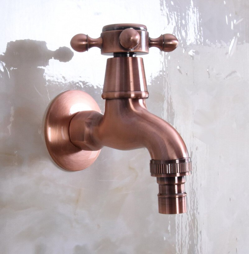 Antique Red Copper Wall Mount Golden Water Tap Garden Faucet Washing Machine Water Tap Basin Bibcock Taps Bav301