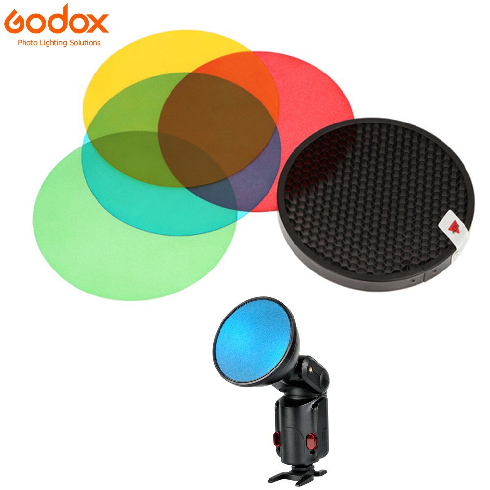 Godox AD-S11 kolor żele filtr siatki o strukturze plastra miodu + AD-S2 standardowy reflektor miękki dyfuzor dla Witstro AD-360 II AD360II AD180 AD200