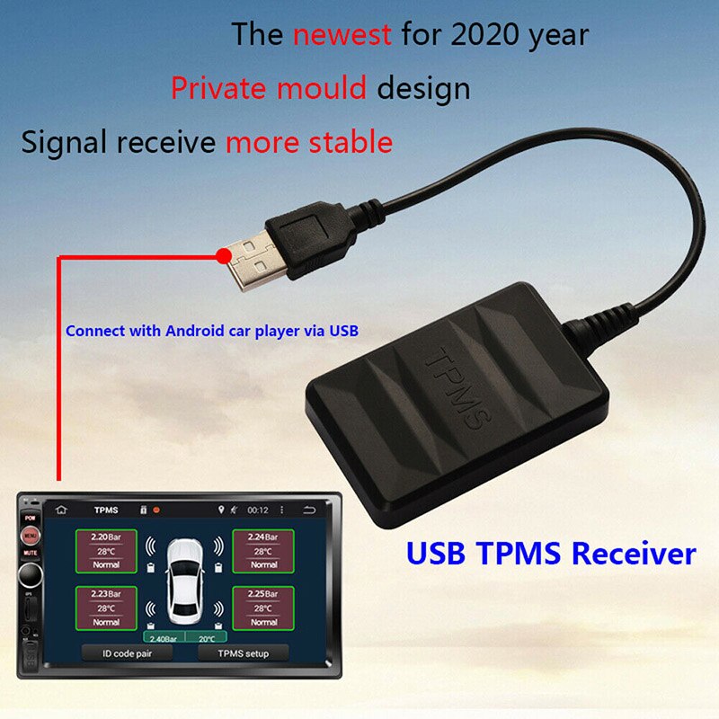 Bil tpms til android usb dæktryk overvågningssystem navigationsskærm trådløs automatisk dæktryk alarm