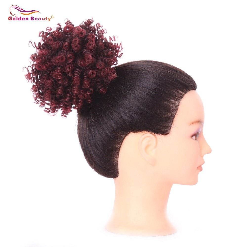 3inch High Afro Puff Hair Chignon Kinky Curly Ponytail Drawstring Short Ponytail Synthetic Hair Bun Golden Beauty