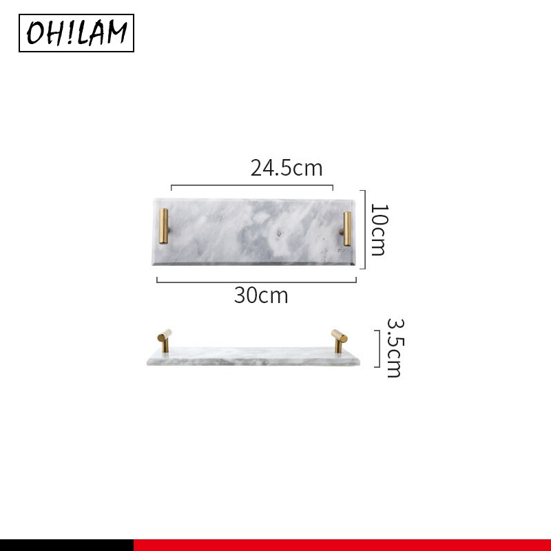 Decorative Tray Natural Rectangular Marble Tray Gold Metal Handles Handmade Bathroom Vanity Perfume Tray Trinket Tray Dresser: 30-10