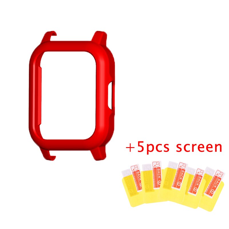 Protector Frame Case Voor Haylou LS02 Smart Horloge Pc Plastic Cover Shell Hard Frame Voor Xiaomi Haylou Ls02 Screen Protector film: Rood