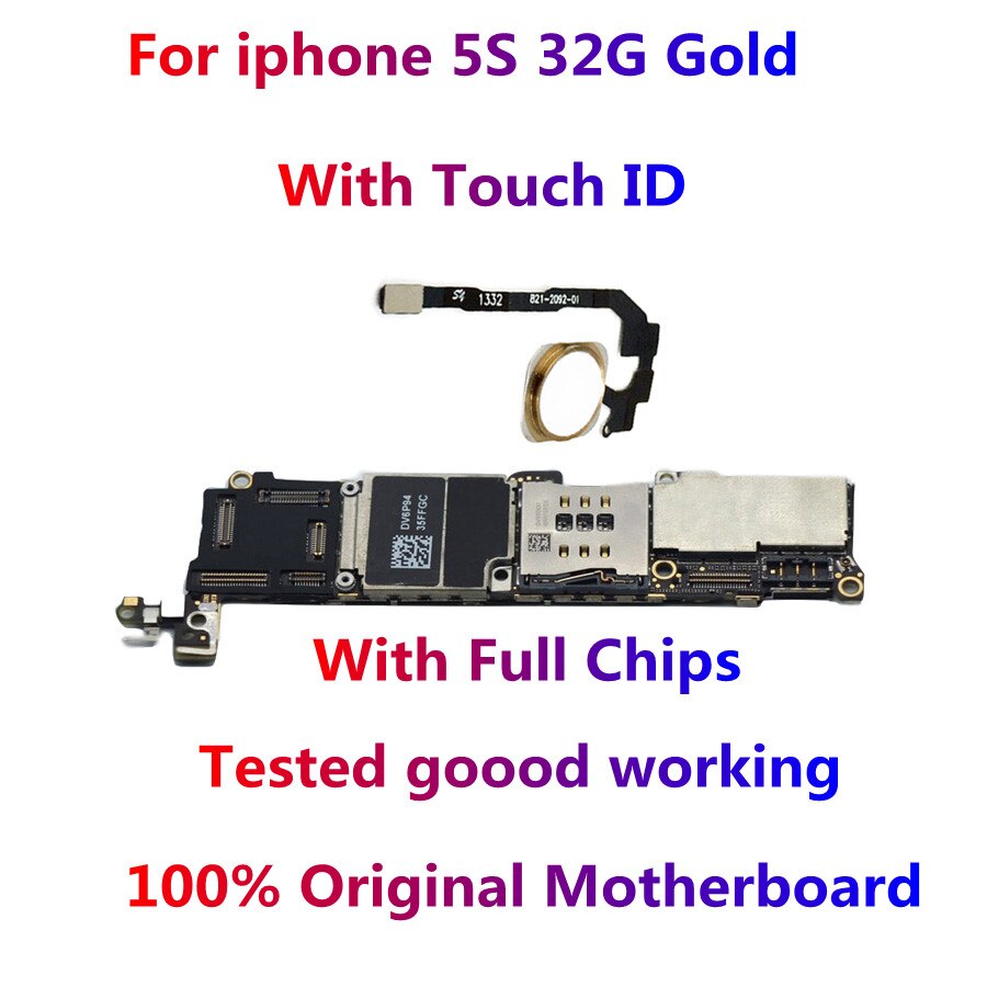 Originele Voor Iphone 5S Moederbord Met Touch Id/Zonder Vingerafdruk, originele Voor Iphone 5 4s Logic Board Assuranc: 32GB  Gold Touch ID