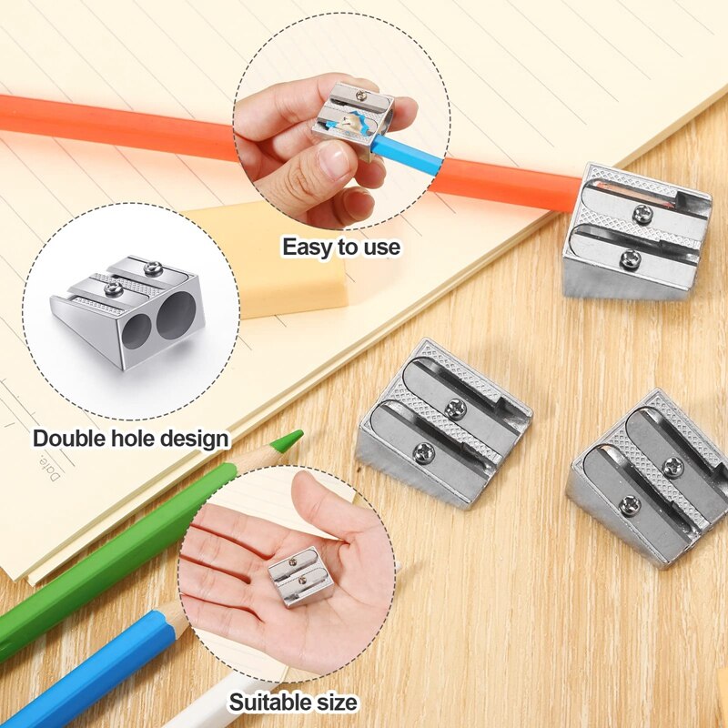 48 Pieces Handheld Metal Pencil Sharpener 2 Holes Manual Pencil Sharpeners For Graphite Pencils Supplies