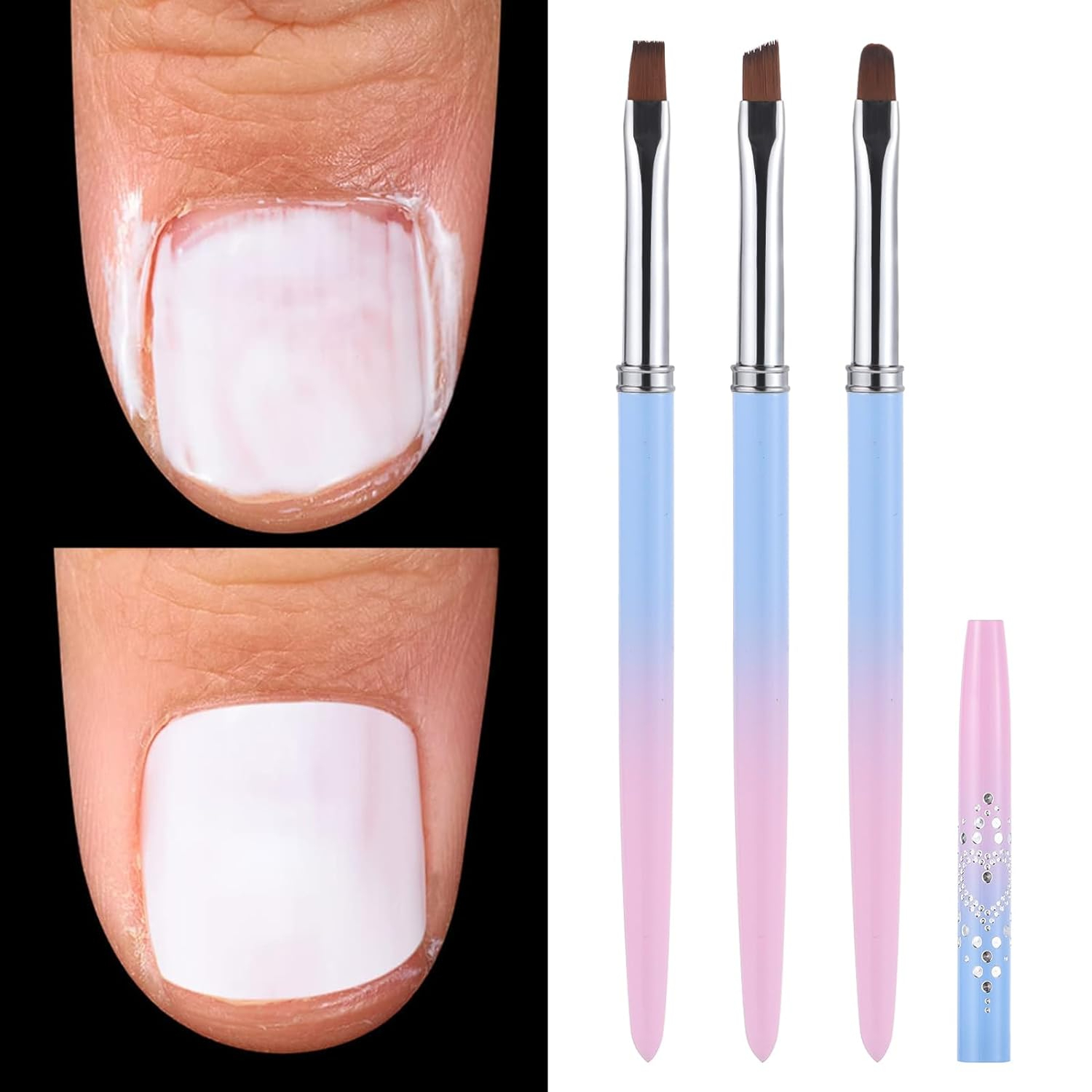 High Precision Nail Art Clean-Up Brush Set - Accurate Mistake Removal and Fingernail Cleaning - Angled and: DARK GRAY
