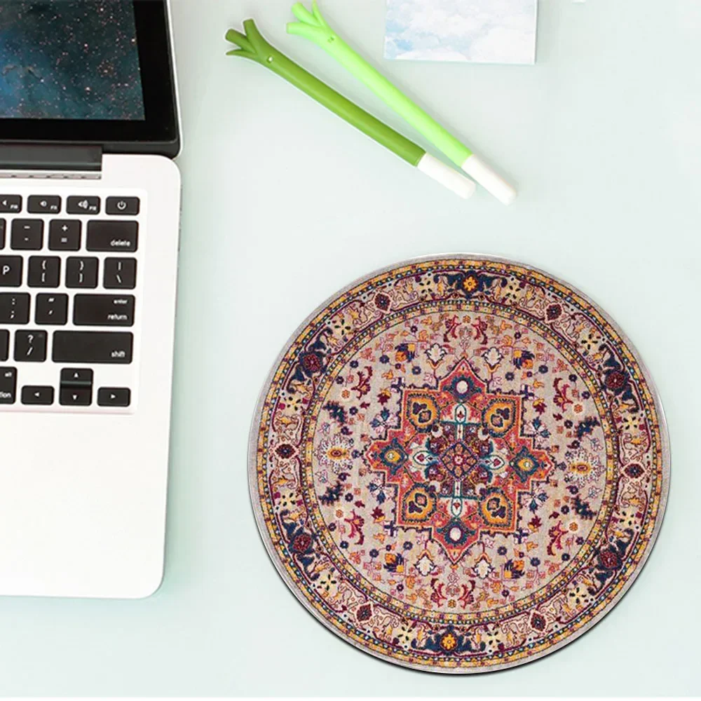 Round Mini Persian Carpet Pattern Mouse Pad Table Rug Anti-slip Mat Desktop 22x22cm Game Computer Mat Gaming Keyboard Gamer Rugs: BROWN