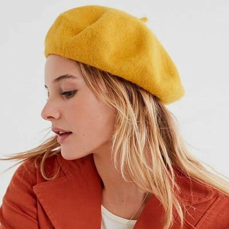 Fransk stil vintage unisex kvinnor män ull varm vanlig basker mössa mössa