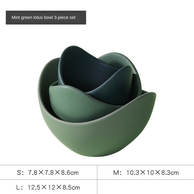 Ceramic bowl Lotus Ceramic Bowl Dishes And Plates Sets Fruit Plate 3/4/5pcs Set Ceramic Dinner Plates bowl Set: green 3pcs
