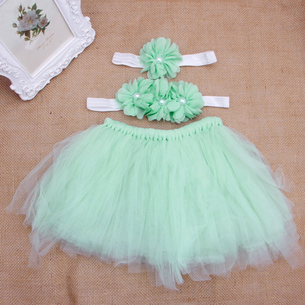 Dejlig baby toddler pige blomster tøj + hårbånd + tutu nederdel foto prop kostume  #h055#: Grøn