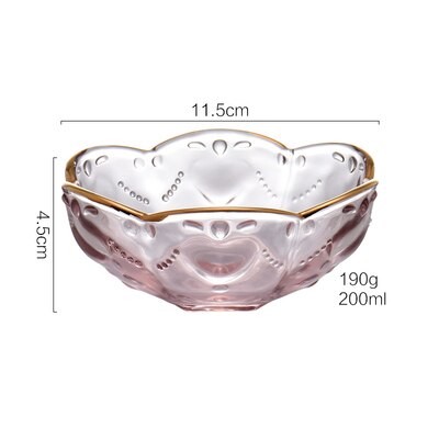 Small Glass Bowl European Transparent Gold Inlay Glass Bowl Color Peach Heart Glass Bowl For Ice Cream Fruit Dessert 3.45Inch: pink