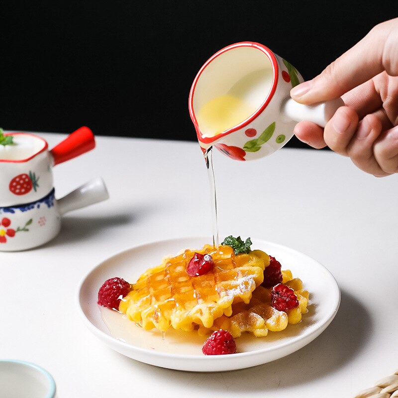 Ceramic Mini Milk Jug With Handle Japanese Sauce Saucer Coffee Sugar Bubble Pot Flower Pattern Kitchen Tableware