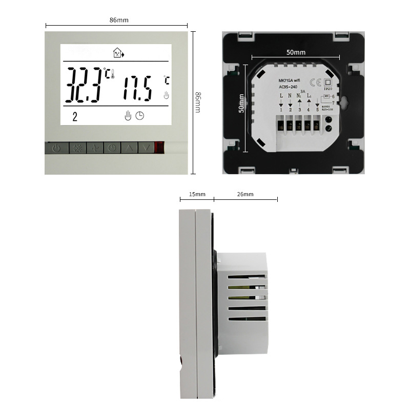 Thermostat de chauffage au sol électrique 2W, 1 ensemble, interrupteur de commande + capteur de sol 16A pour intérieur, chambre à coucher, salon