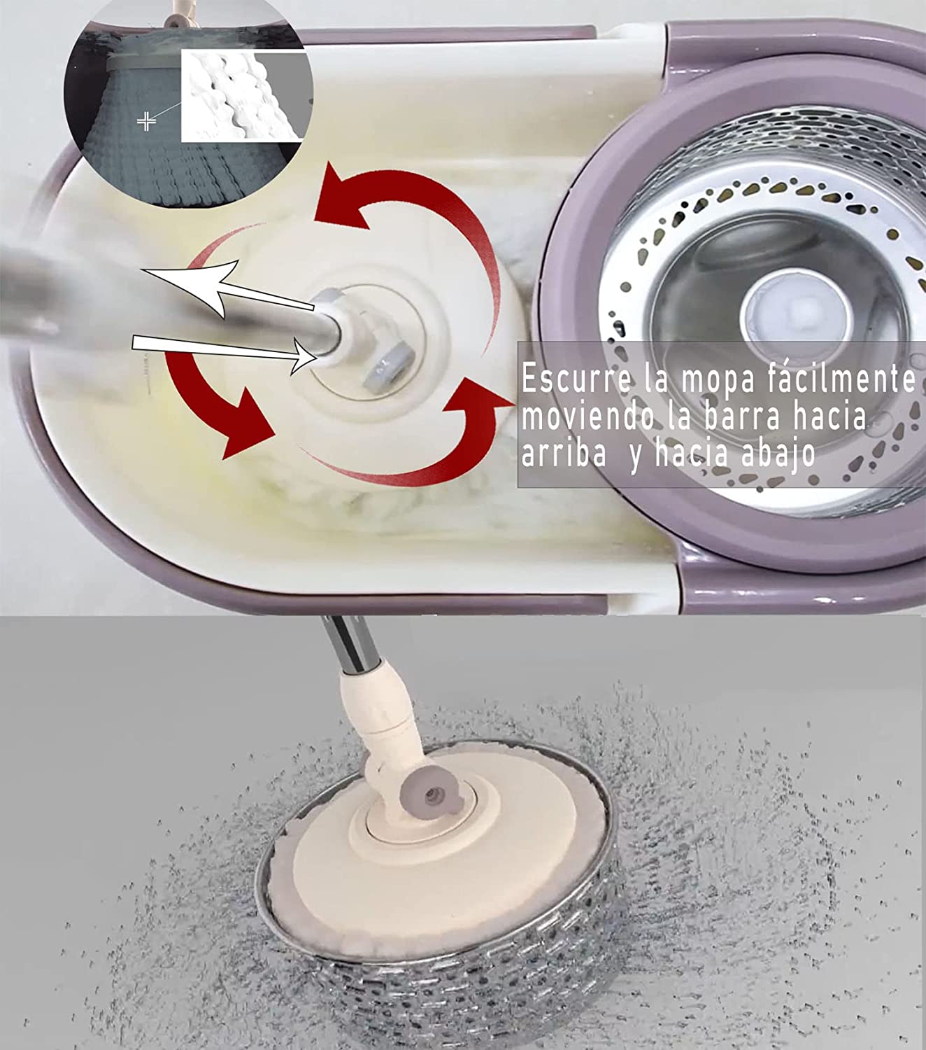 Mop and bucket set with swivel head 360 degree Microfiber mop and Turbo drainer mop set includes 1 additional mop