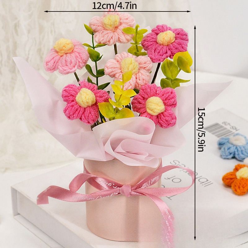 Ramo de margaritas de flores tejidas de ganchillo, del Día de la madre, flores artificiales, decoración del banquete de boda, decoración de ramo tejido DIY: Verde militar