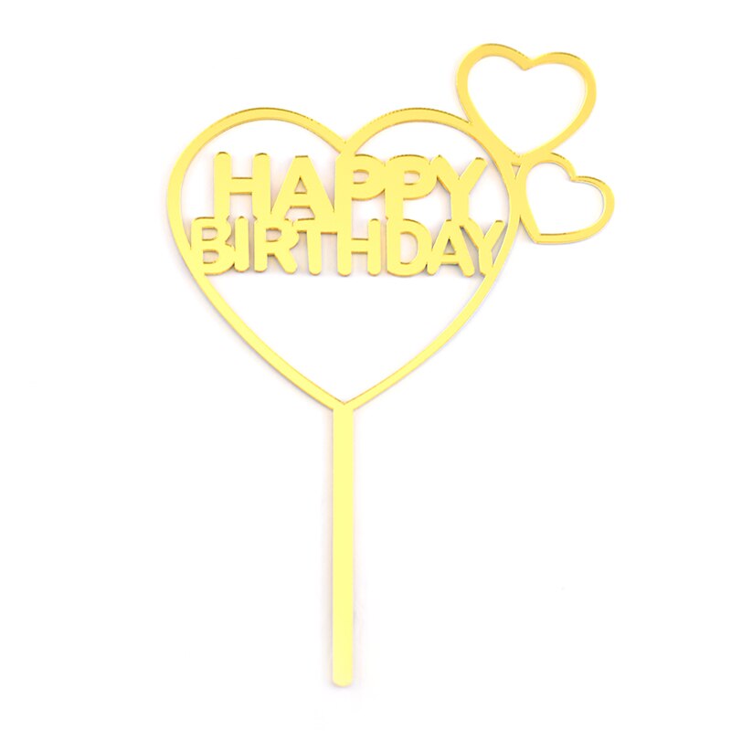 1PC Cake Topper Stars Sweet Love Heart Acrylic Happy Birthday Cake Topper Dessert Decoration for Birthday Party Lovely: 601-Gold