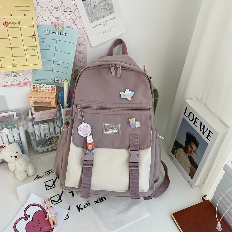 DCIMOR Preppy Style Buckle Student Backpack Contrast Color Zipper Waterproof Nylon Women Backpack Female Lovely Travel Bagpack: dusy pink / only backpack