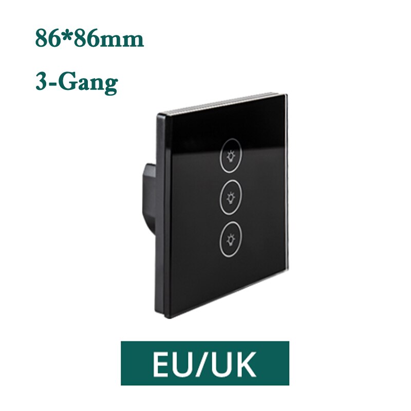 Tuya smart wifi switch smart life app alexa google home remote smart home wall touch switch eu  us 1 2 3 gang væg lys switch: 86eu 3- gang sort