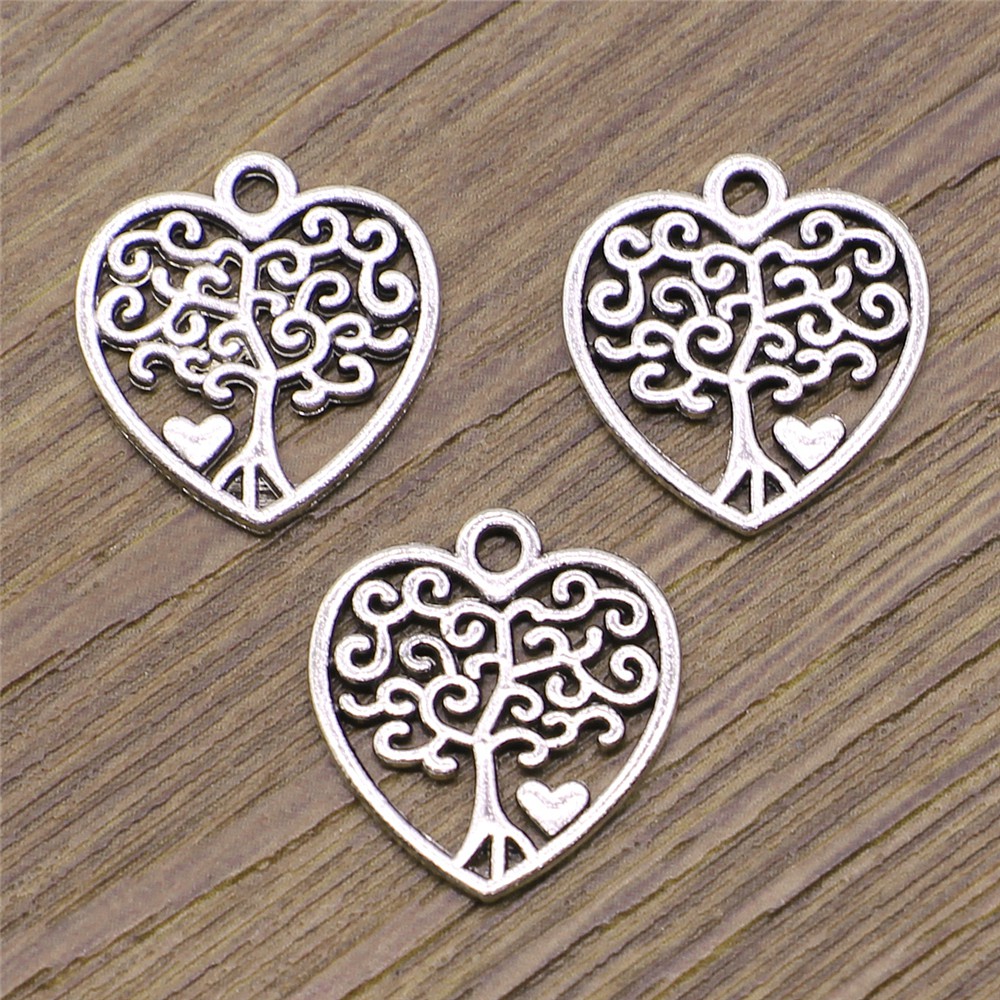 30 unids/lote de joyería para hacer manualidades DIY hecho a mano encantos de plata antigua Color 17x18mm corazón colgante de árbol