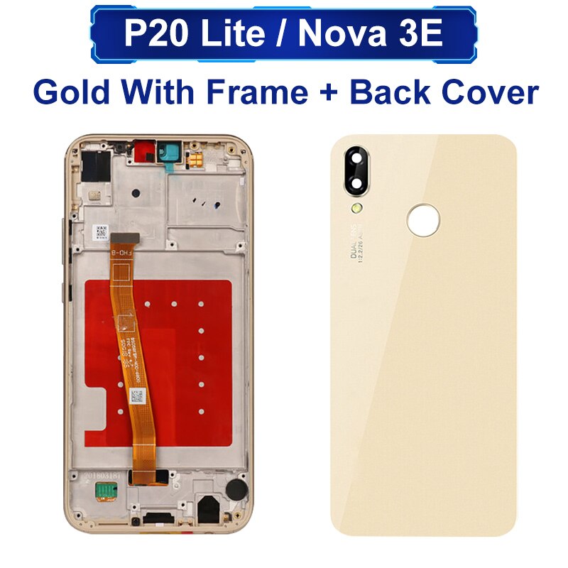 5.84&quot; For Huawei P20 Lite Display LCD Touch Screen Digitizer For Huawei Nova 3e LCD ANE-LX1 ANE-LX2 Display Replacement Parts: Gold Frame Cover