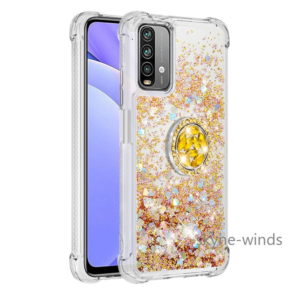 Para Xiaomi M3 Nota 9 4G Redmi 9 de 9T teléfono caso S21 Ultra 5G de diamantes de imitación anillo hebilla Anti-colisión de la funda con arena movediza coque: for Redmi9power case / 4