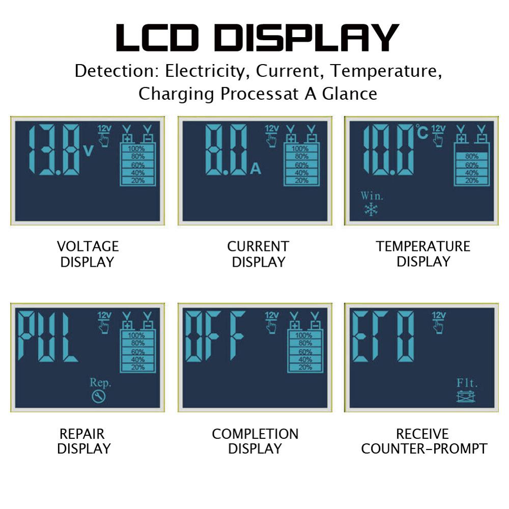 Full Automatic Car Battery Charger Power Pulse Repair Chargers AGM Wet Dry Lead Acid Battery-chargers Digital LCD Display