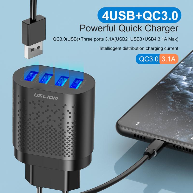 48W Schnell 4 USB Ladegerät Adapter 3,0 USB Ladestecker Ladegerät Für iPhone Xiaomi Schnelle Ladegerät praktisch ladegerät Adapter