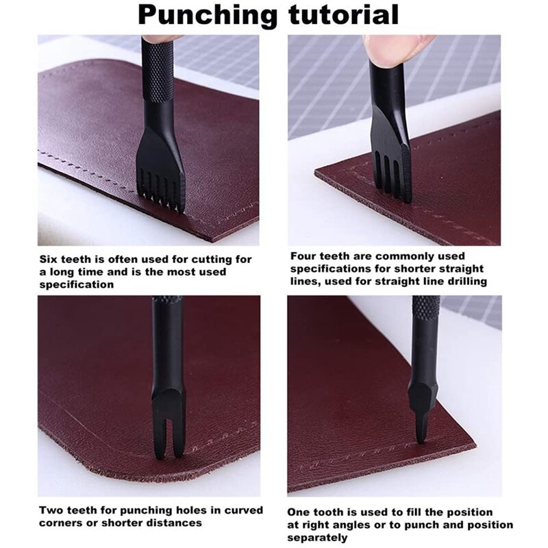 JEYL 1/2/4/6 Prong DIY Diamond Lacing Stitching Chisel Set & Leather Wood Slicker Burnisher for DIY Leather Craft Kits