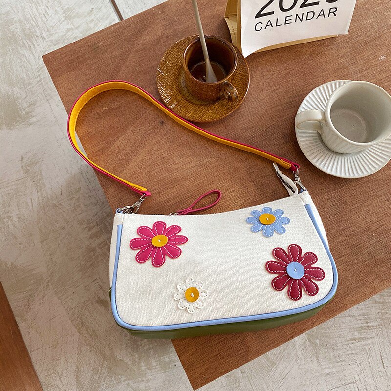 Cute flowers daisies Crossbody Bags For Women Shoulder bags for Lady Handbags small canvas female messenger bags 2 straps