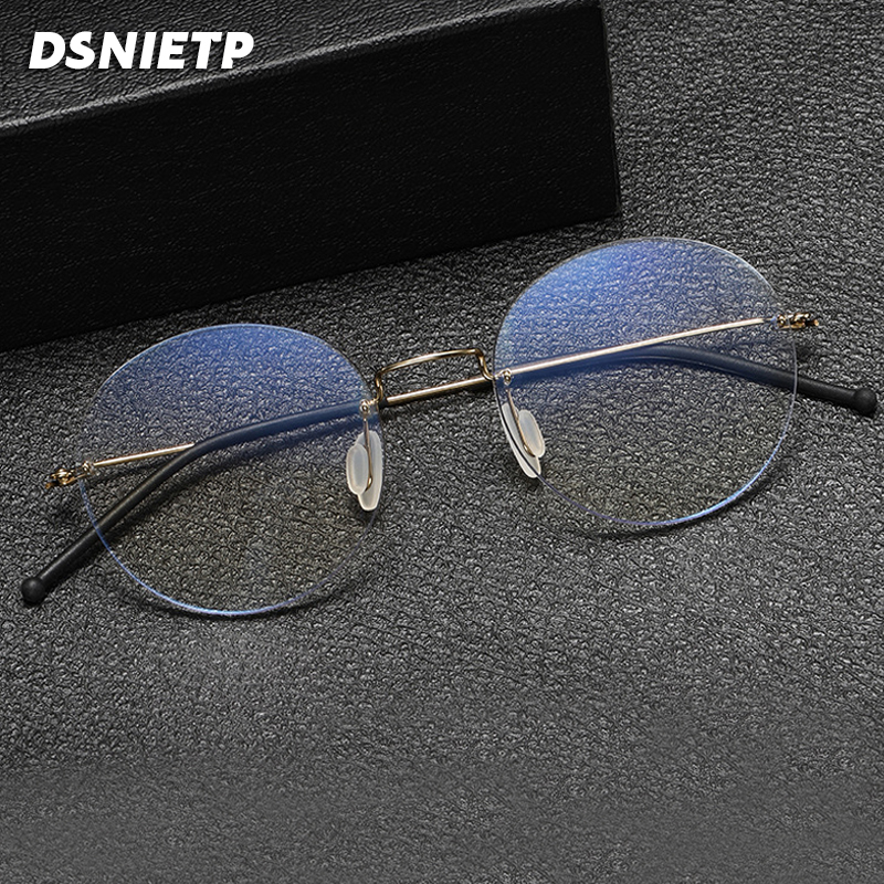 Vintage Titan legierung randlose Brille Rahmen Männer Runde verschreibung pflicht ige Myopie rahmenlose Brille Frauen Luxusmarke Brillen