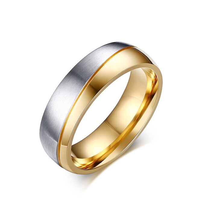 Promise Wedding Rings for Lover Gold-Color Stainless Steel Couple Rings for Engagement Jewelry Wedding Bands for Women Men: 7 / Without stone