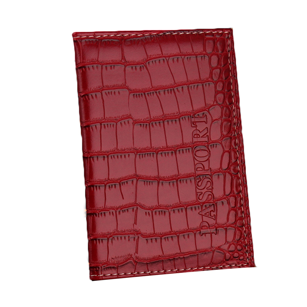 Funda de pasaporte de cuero con de cocodrilo para hombre y mujer, funda de viaje para pasaporte, tarjetero, billetera: dark red