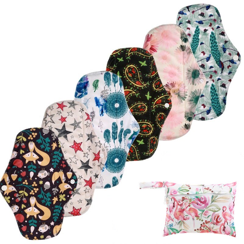 [simfamily] 10Pcs Reusable Pads Bamboo Charcoal Pads Sanitary Pads Washable Panty Liner Mama Maternity Menstrual Cotton Dads: 6M and 1wet bag