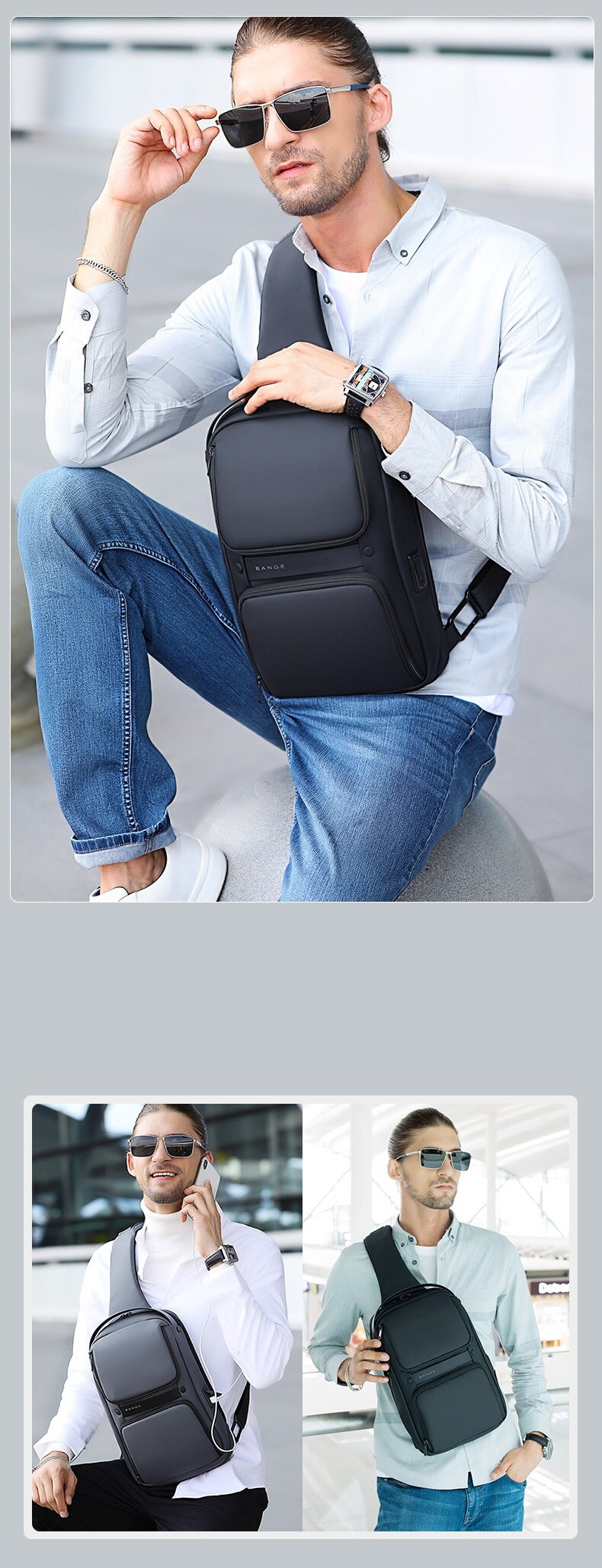 Xiaomi-Bolso de hombro de para hombre, bandolera informal transpirable con carga USB, resistente al agua, cruzado