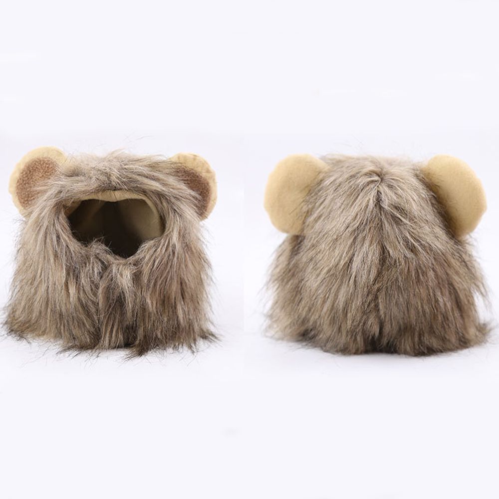 Sombrero para mascotas disfraz de gato Cosplay de León Peluca de crin gorro que cubre las orejas gatito vestido ajustable hasta el sombrero Halloween otoño suministros de invierno para animales