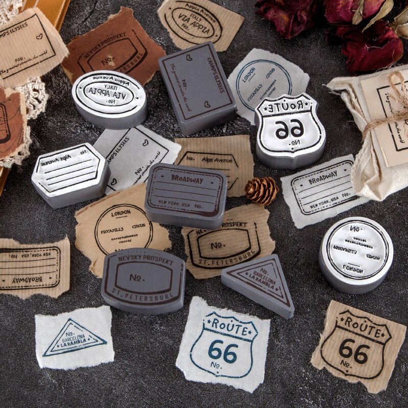 Sello de madera Vintage Irregular Series Route 66 sello decorativo sello de goma y madera para decoración de álbumes de recortes en relieve