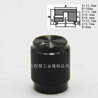 5 stk aluminium knoppotentiometer knopkappe riflet 12.5*16*6mm sorte switch cap encoder til forstærker komfur tilbehør: 12.5 x 16 x 6.4 sorte