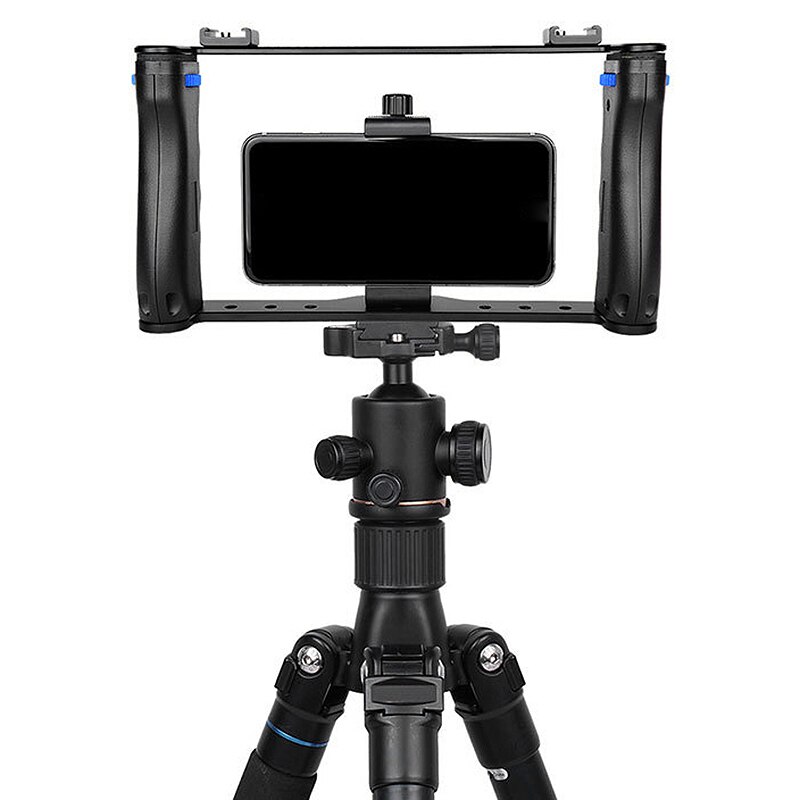 Doppia Maniglia Grips Smartphone Stabilizzatore Tenuto In Mano Portatile Del Telefono Del Metallo Gabbia Fotocamera Stabilizzatore Rig