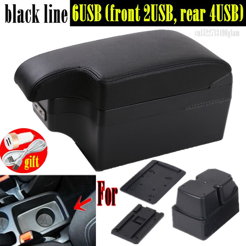 For Ford Fiesta armrest box central Store Centre Console box with cup holder: Full set black line